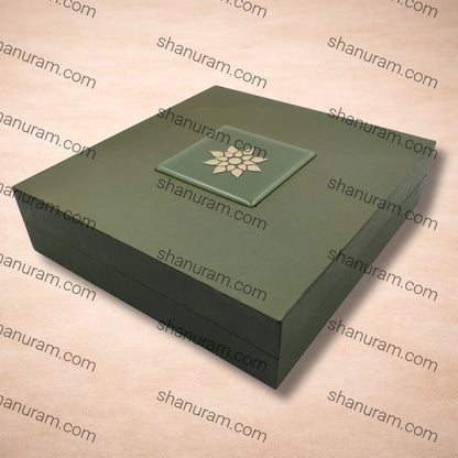 Premium Green Finish Long Necklace Box with Soft Cream Suede Interior