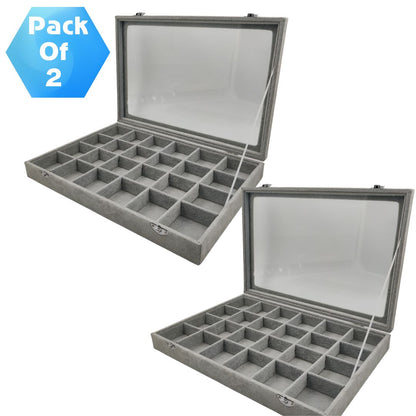 Pack of 2 – 24-Grid Jewellery Storage Display Boxes | Multi-Compartment Jewelry Organizer