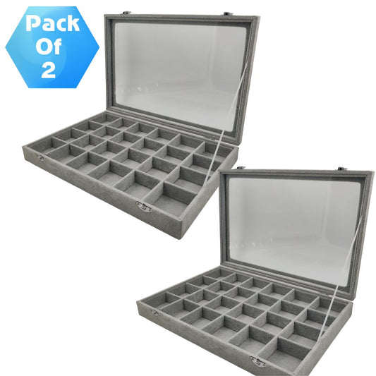 Pack of 2 – 24-Grid Jewellery Storage Display Boxes | Multi-Compartment Jewelry Organizer