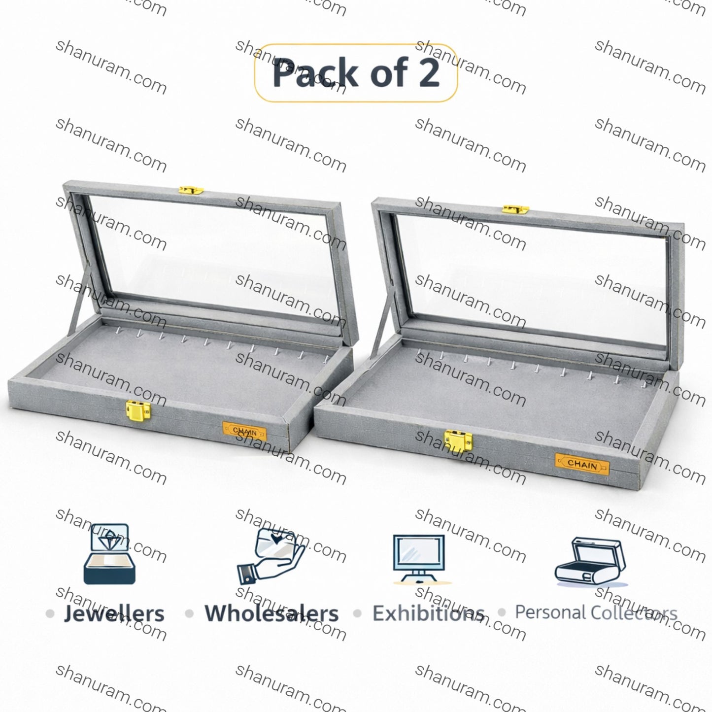 Pack of 2 – Grey Suede Chain Display Boxes | Chain Stock Display Box