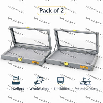 Pack of 2 – Grey Suede Chain Display Boxes | Chain Stock Display Box