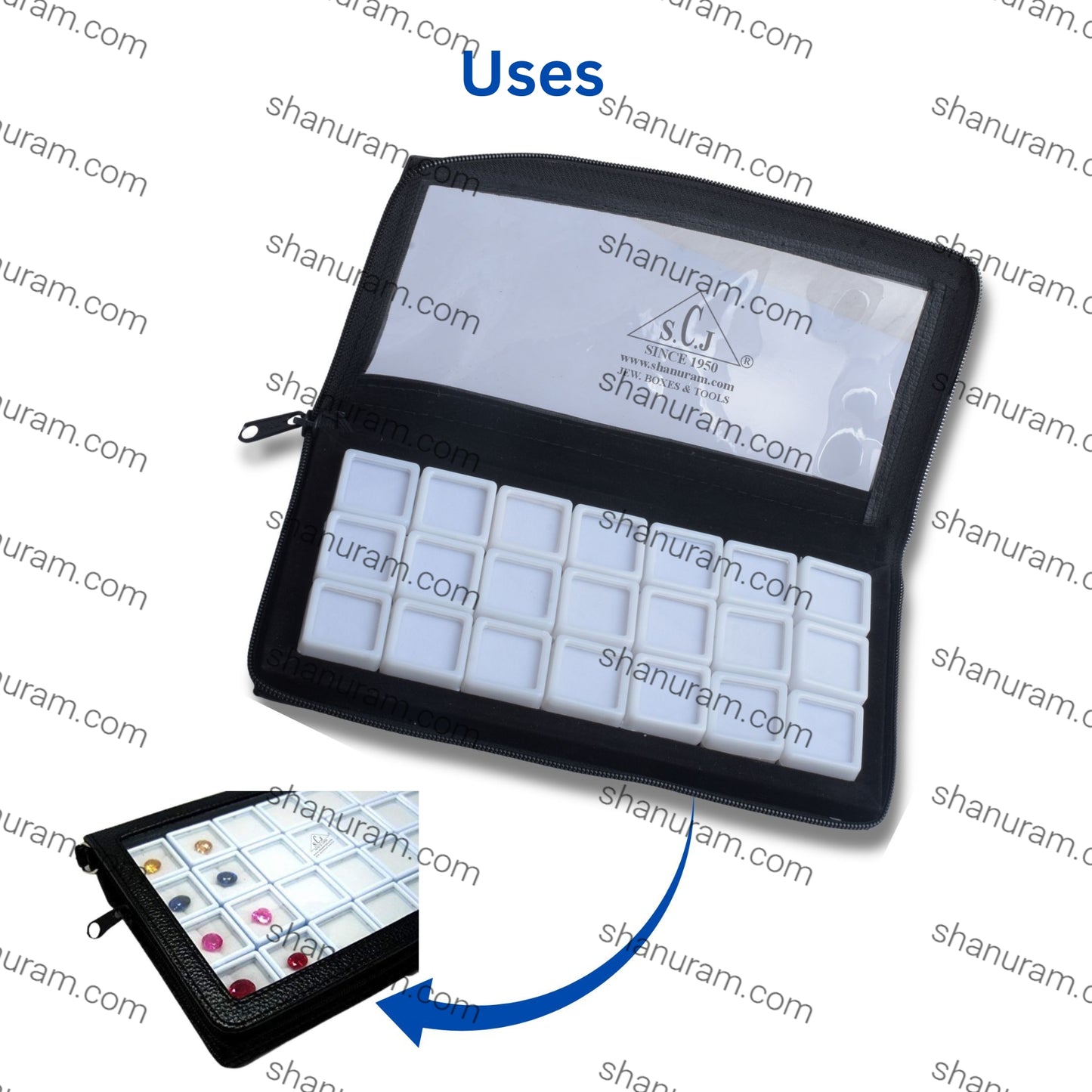 Jewelry bag display carry bag for 21 pcs of glass top 3x3 cm size box with cover zipper | 21 Box Folder Pouch