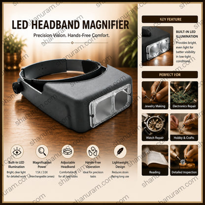 LED Headband Magnifier with LED Light | Adjustable Hands-Free Binocular Magnifying Glass for Jewelry, Electronics, Watch Repair & Crafts