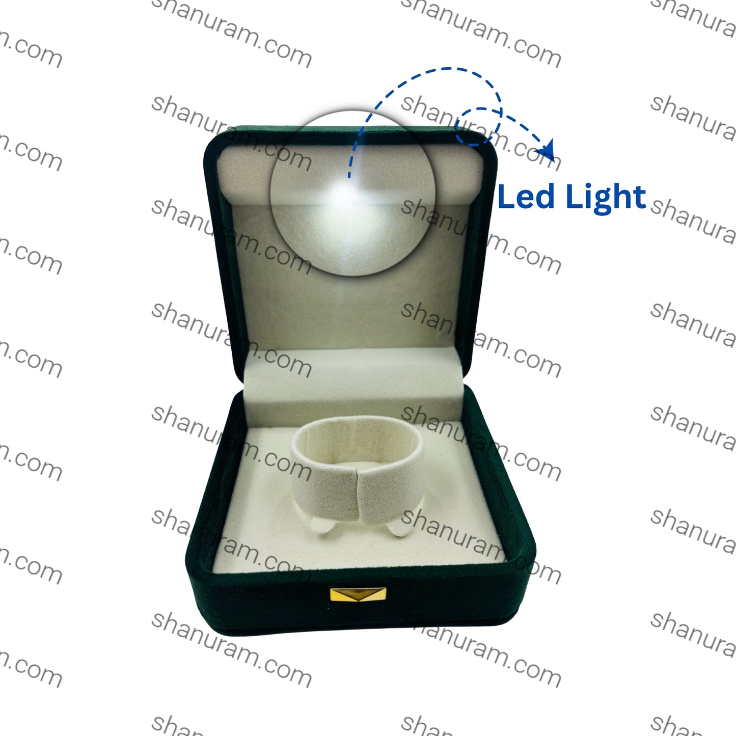 Premium Green Velvet LED Single Bangle Box with White Suede Interior