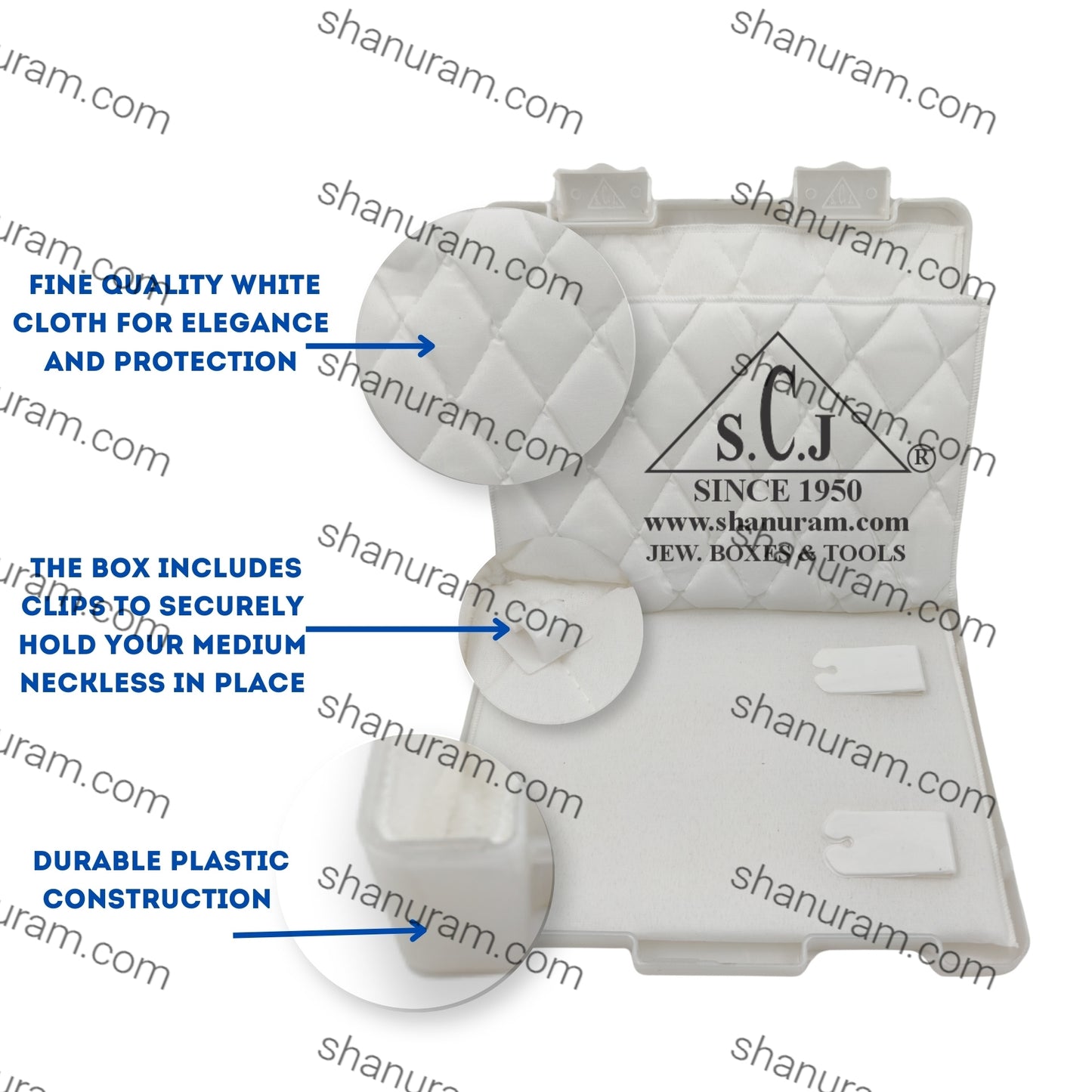 SCJ Medium Necklace Box –  (Pack of 10) Off-White Plastic Jewelry Storage with White Cloth Lining