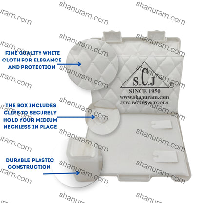 SCJ Medium Necklace Box –  (Pack of 10) Off-White Plastic Jewelry Storage with White Cloth Lining