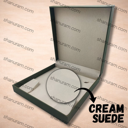 Premium Green Finish Large Necklace Jewellery Box with Cream Suede Interior