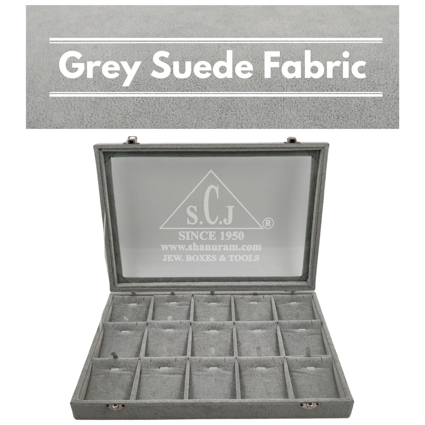 15-Grid Earring And Pendant Jewellery Display Stock Box | Grey Suede Pendant Stock Display Box