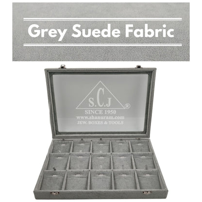 15-Grid Earring And Pendant Jewellery Display Stock Box | Grey Suede Pendant Stock Display Box
