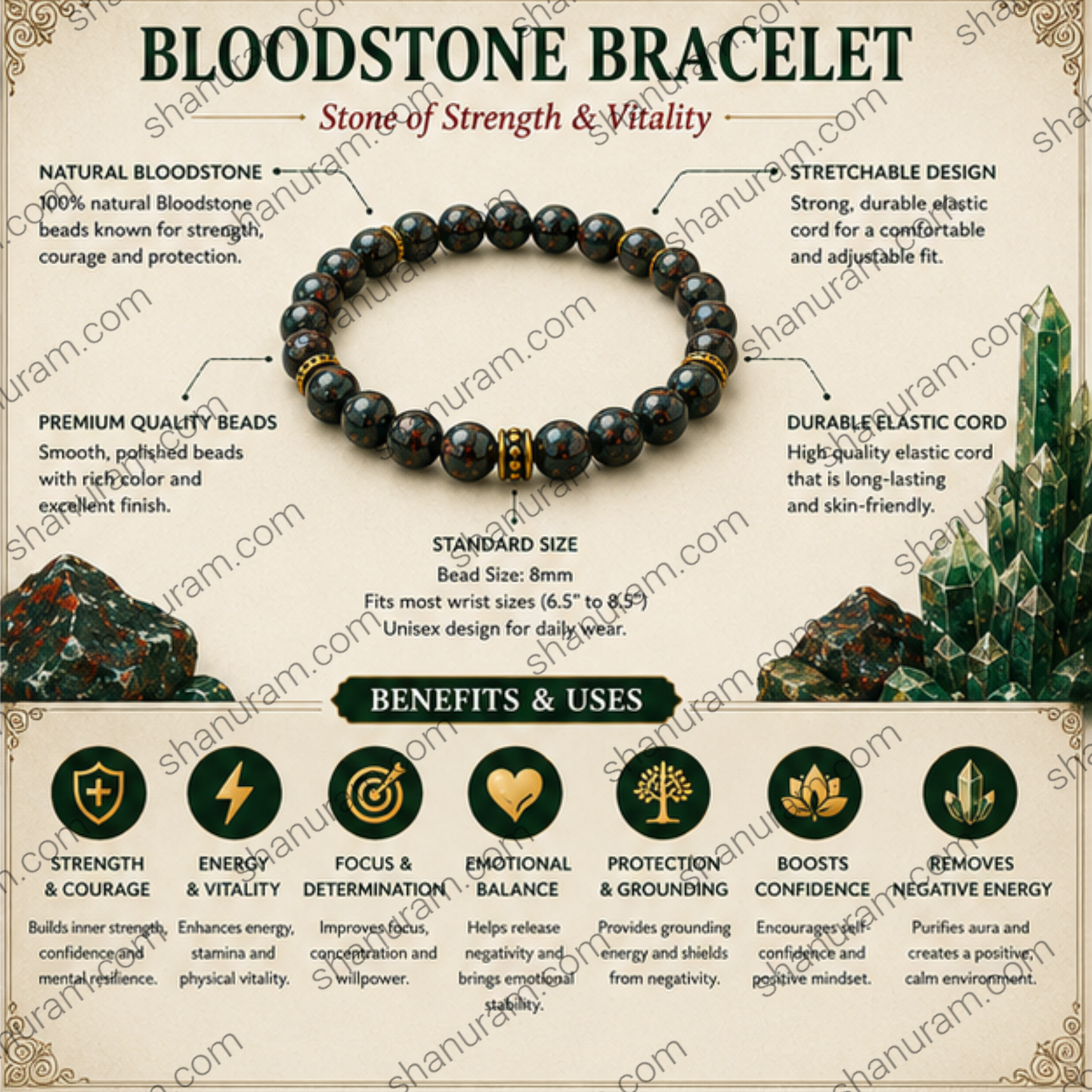Natural Bloodstone Bracelet – Healing Crystal Bracelet for Strength, Courage & Vitality