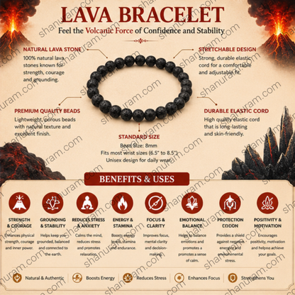 Natural Lava Stone Bracelet for Men & Women | 8mm Volcanic Lava Beads Stretch Bracelet | Strength, Grounding & Confidence