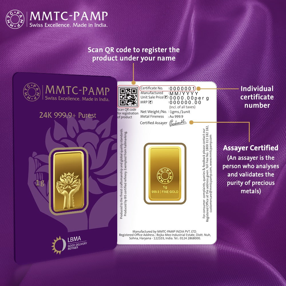 Lotus 24k (999.9) 1 gm Gold Bar
