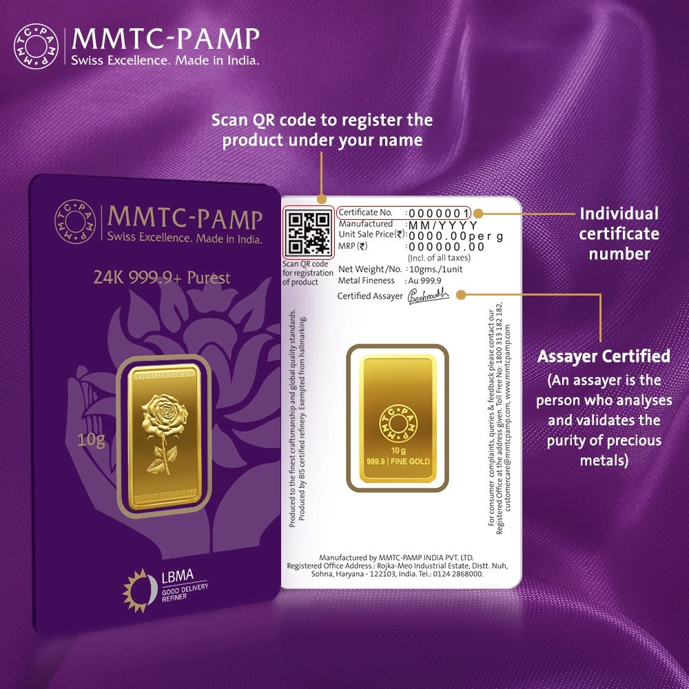 Rose 24k (999.9) 10 gm Gold Bar