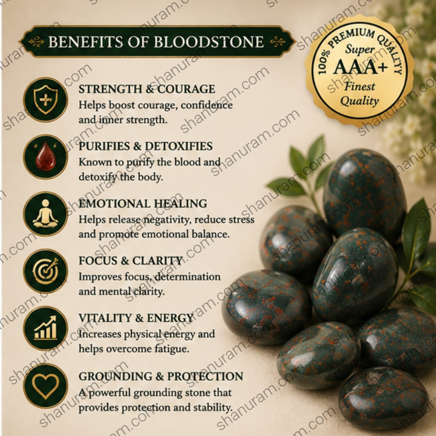 Natural Bloodstone Bracelet – Strength, Protection, Healing & Positive Energy Bracelet