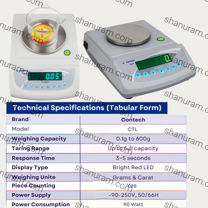 Contech CTL Precision Weighing Scale (0.1g to 600g) for Gold, Silver & Jewellery Work