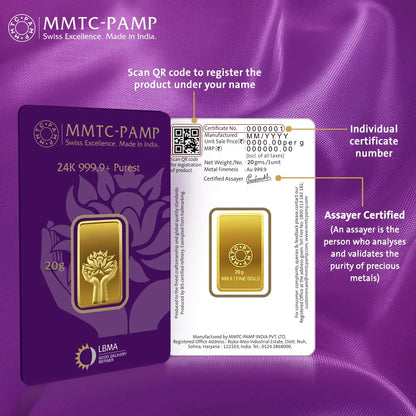 Lotus 24K (999.9) 20 gm Gold Bar