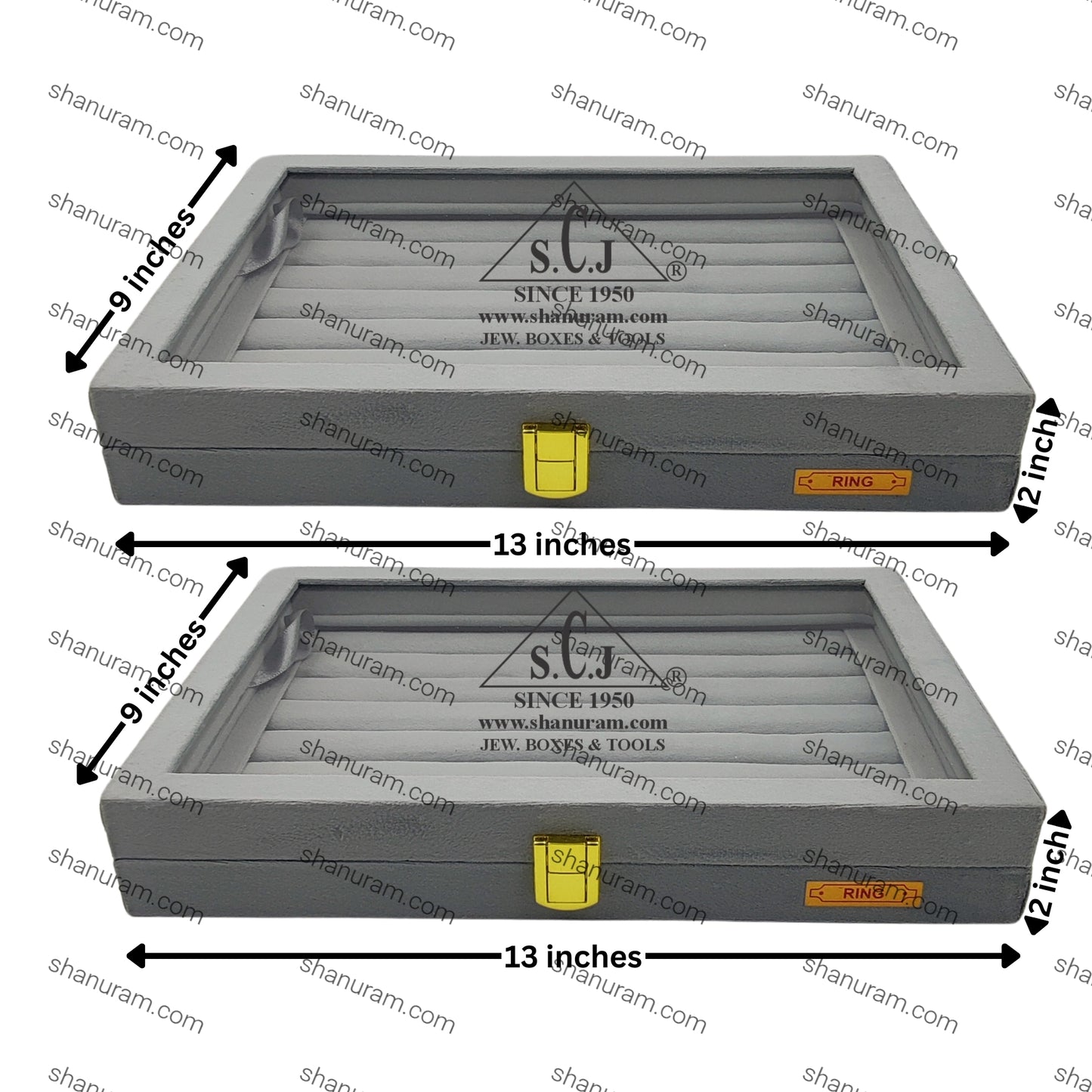 Pack of 2 – Grey Suede Fabric Ring Stock Display Boxes | Jewellery Ring Organizer Box