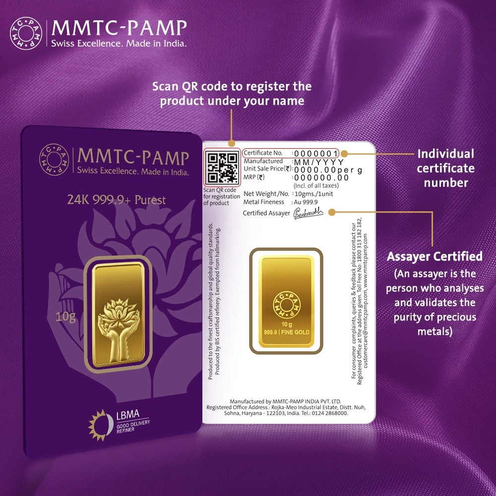 Lotus 24k (999.9) 10 gm Gold Bar