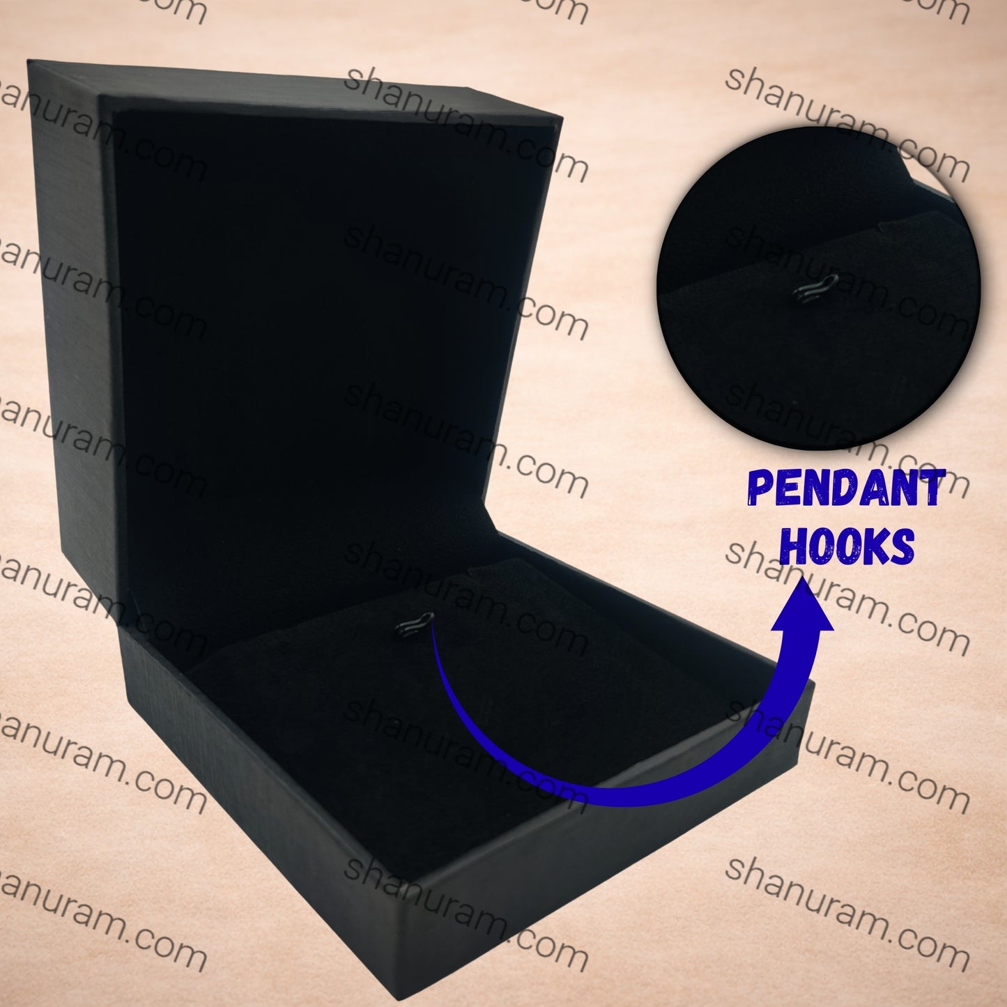 Premium Black Finish Pendant Box with Velvet Interior (4x4x2 Inch)