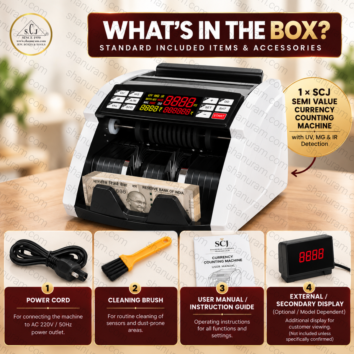 SCJ Semi Value Currency Counting Machine with Fake Note Detection | UV, MG & IR