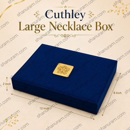 Blue Cuthely Large LED Necklace Box – Premium Blue Velvet Jewelry Gift Box with White Suede Interior (12 × 8 × 2 Inch)