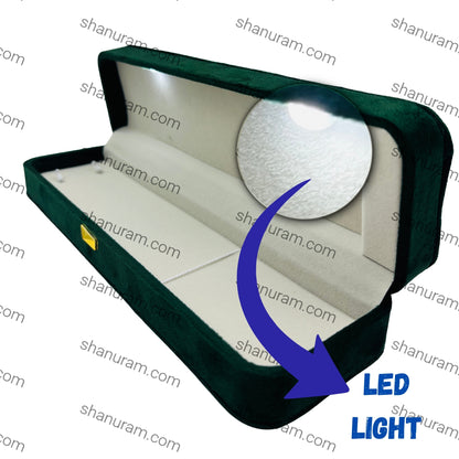 Premium Green Velvet LED Chain Box with White Suede Interior