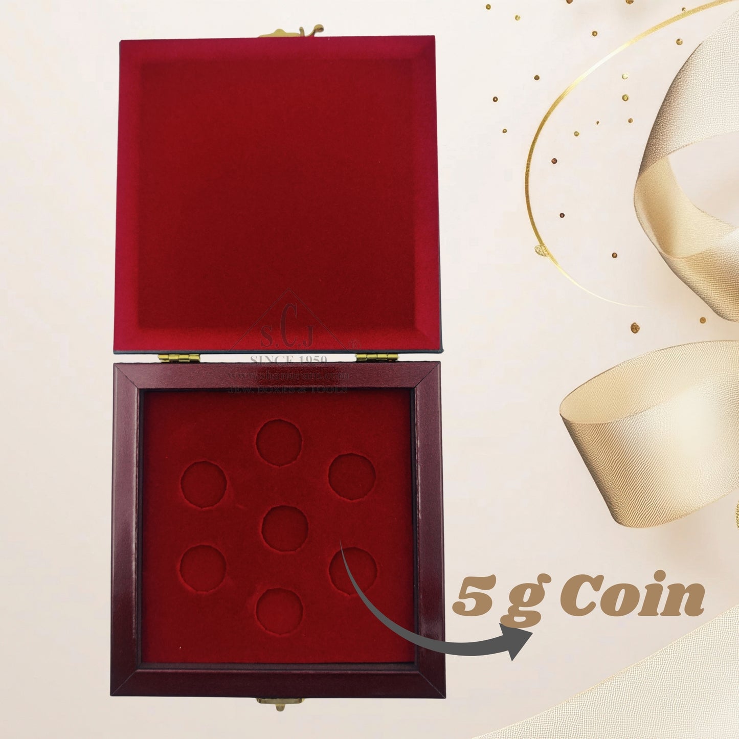 Premium 10g Red Wooden 1-Coin Square Box (Pack of 10) | Elegant Ginni Gift Box for Silver & Gold Coins