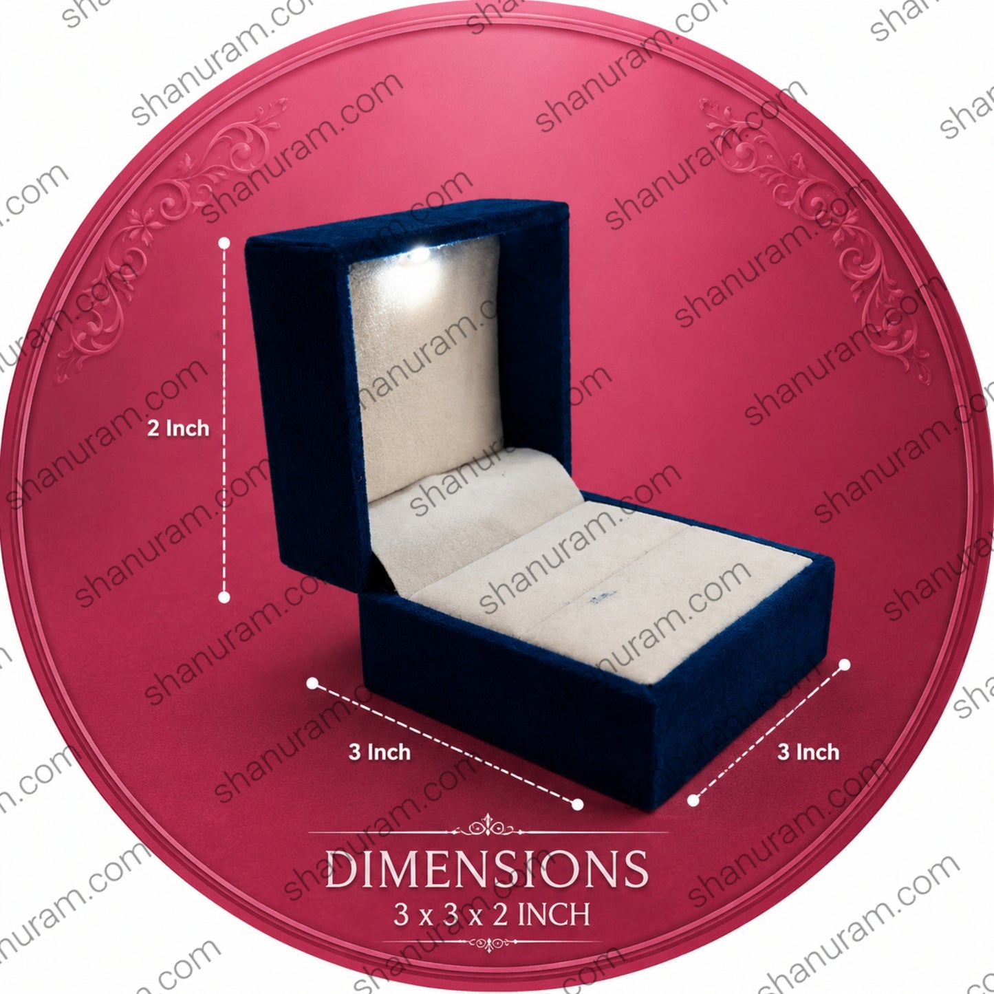 Premium Blue Velvet Ring Box with LED Light | Cuthley Texture Jewelry Gift Box | 3 x 3 x 2 Inch