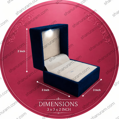 Premium Blue Velvet Ring Box with LED Light | Cuthley Texture Jewelry Gift Box | 3 x 3 x 2 Inch