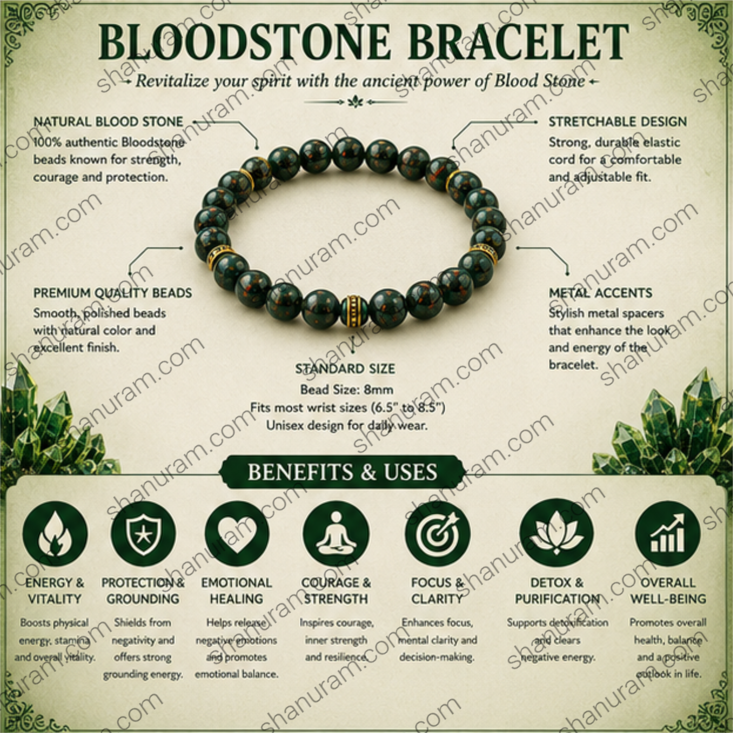 Natural Bloodstone Bracelet – Healing Gemstone Bracelet for Strength, Courage & Protection