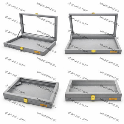 Grey Suede Chain Display Stock Box | Chain Stock Display Box