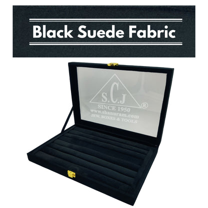Black Suede Ring Stock Display Box | 7 Shelves Bulk Ring Stock Display Box | Ring Storage Display Box