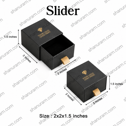 Custom Ring Box 2x2x1.5 Inches | Magnetic Flap & Slider Jewellery Packaging Box | Custom Logo Ring Gift Box