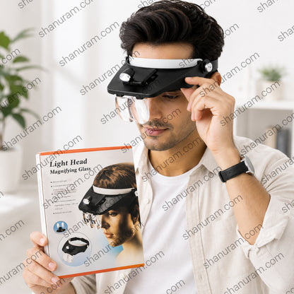 Light Head Magnifying Glass with Dual LED Light | Adjustable Headband | 4 Interchangeable Lenses (1.0X, 1.5X, 2.0X, 2.5X)
