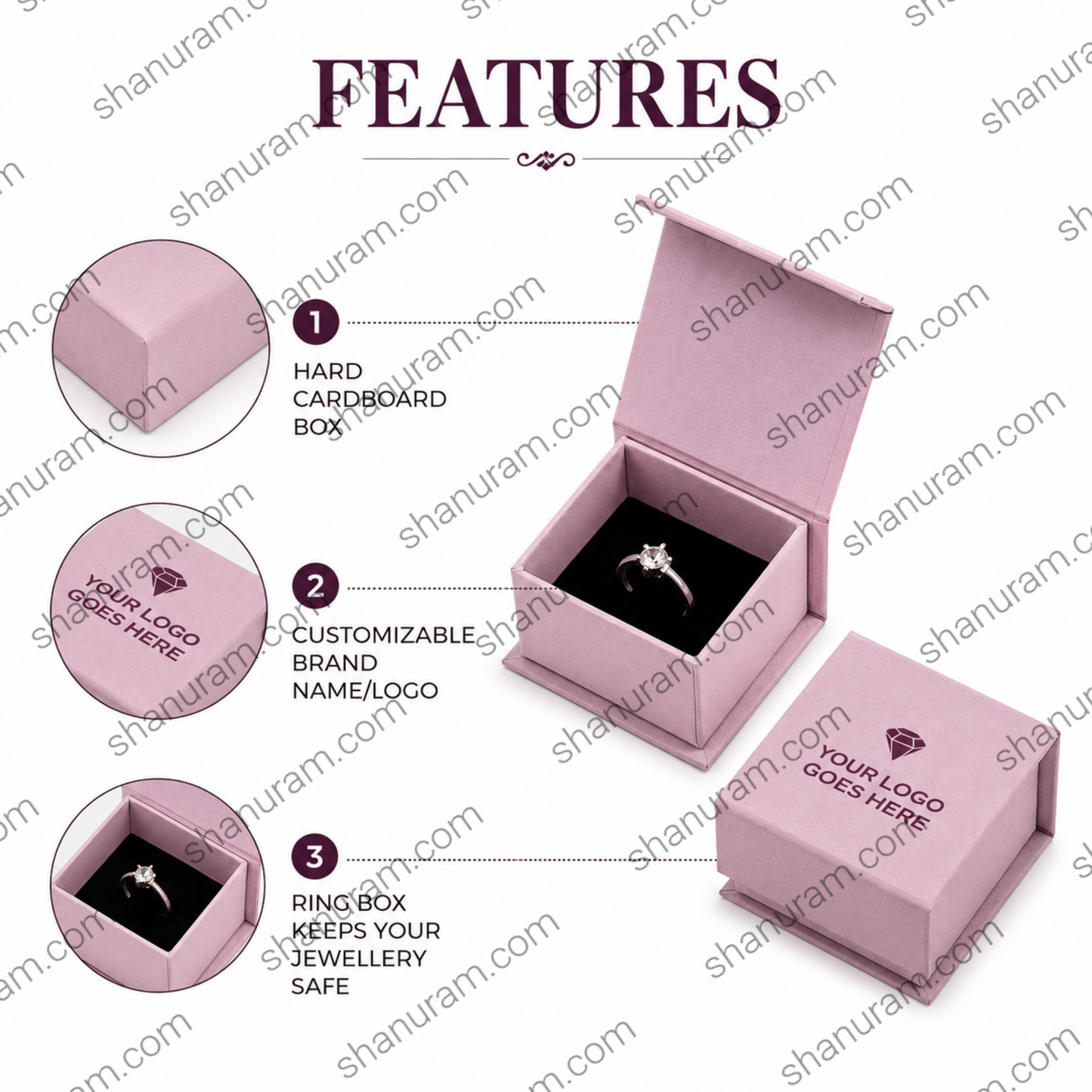Custom Ring Box 2x2x1.5 Inches | Magnetic Flap & Slider Jewellery Packaging Box | Custom Logo Ring Gift Box