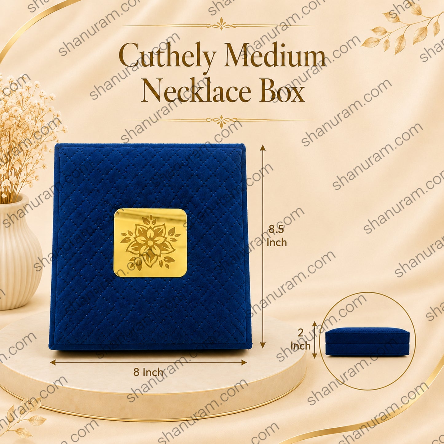 Blue Cuthley Medium Necklace Box with LED Light | Premium Blue Jewelry Gift Box