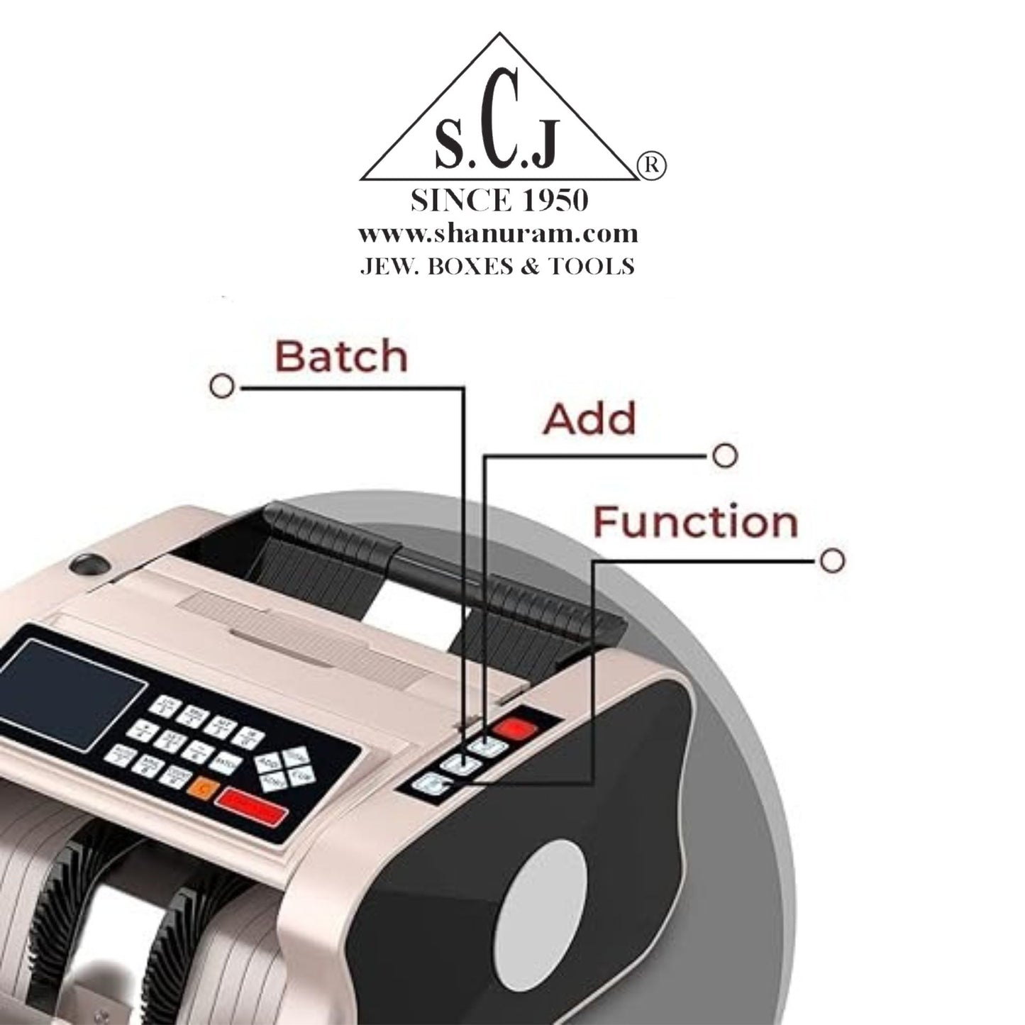 SCJ Heavy Duty Indian Currency Value Counter Machine with Fake Note Detection – Supports Mixed Denominations (₹10 to ₹2000) – Loose Cash Counting Machine