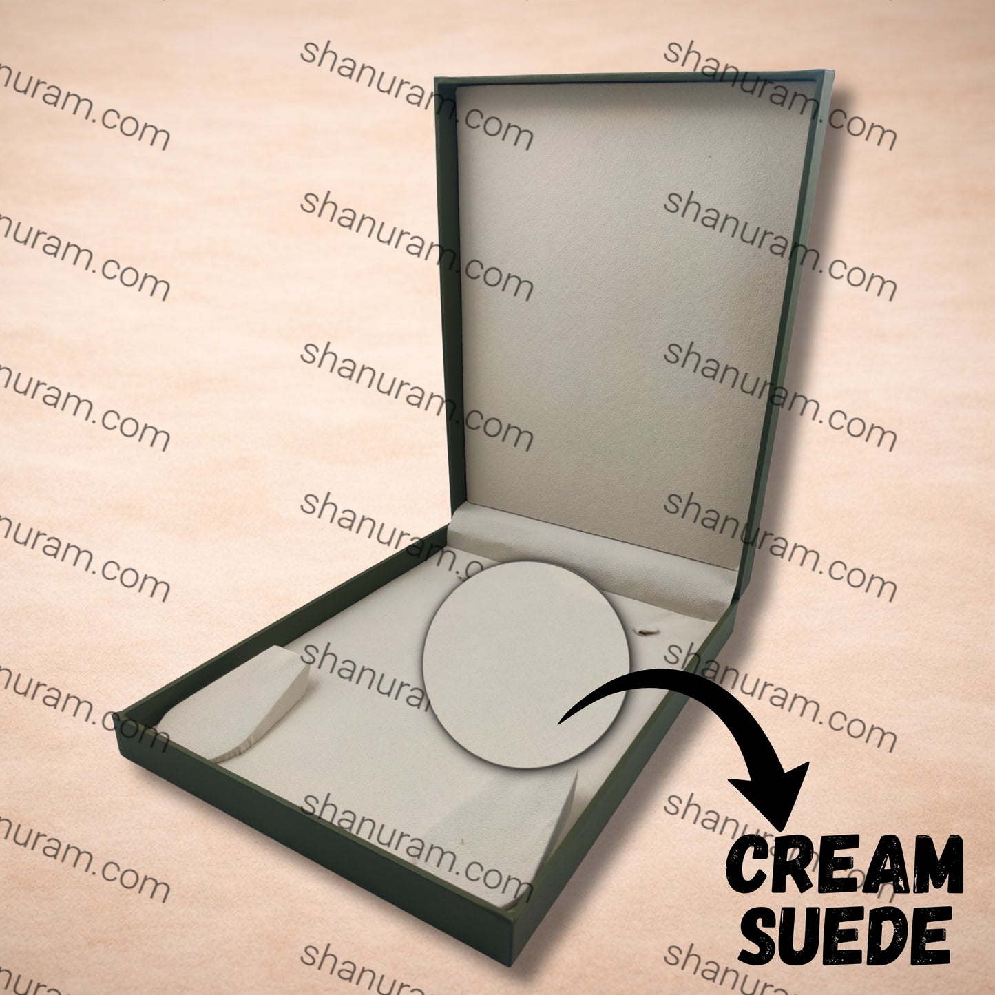 Premium Green Finish Long Necklace Box with Soft Cream Suede Interior