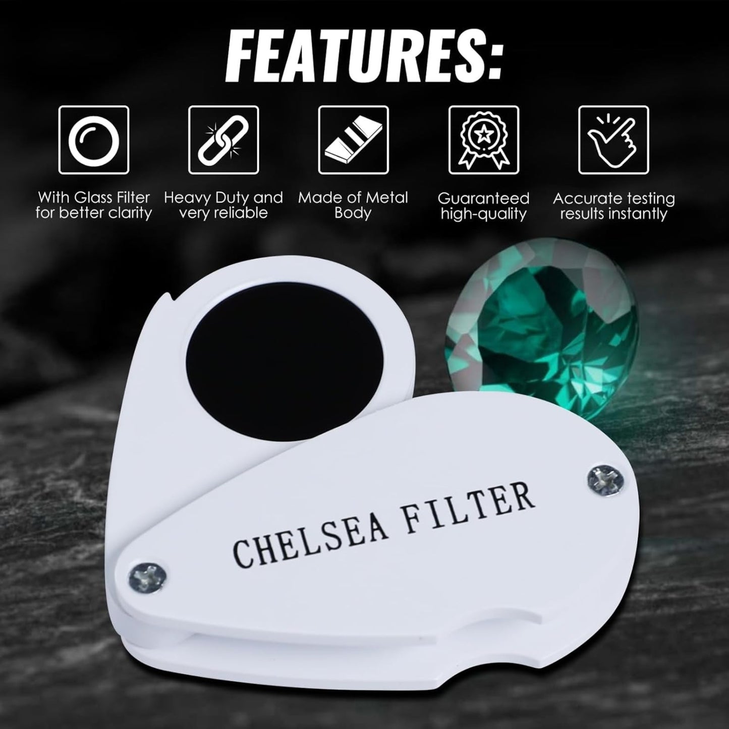 SCJ Chelsea Gemstone Identification Filter – Quickly Detect Real Emeralds, Rubies, Sapphires & Aquamarine – Portable, Durable, Ideal for Jewelers & Gemologists