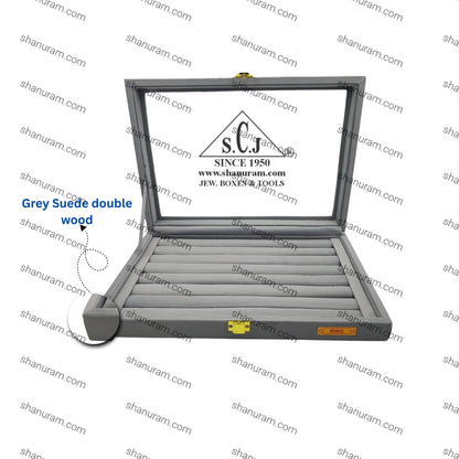 Pack of 2 – Grey Suede Fabric Ring Stock Display Boxes | Jewellery Ring Organizer Box