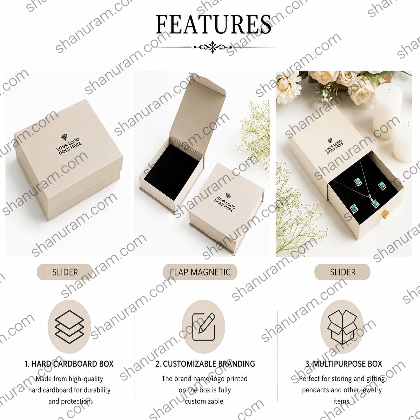 Premium Pendant Set Box | Slider, Magnetic Flap & Top Bottom Hard Cardboard Jewellery Gift Box with Custom Logo Printing
