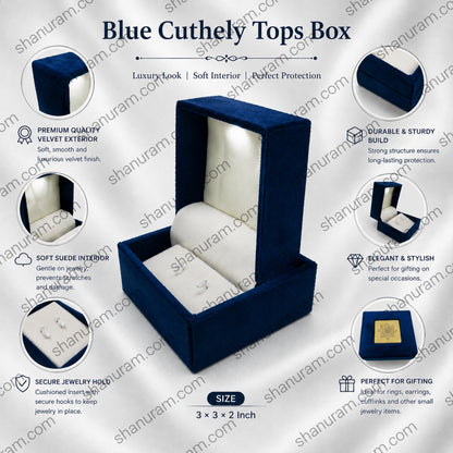Blue Cuthley Tops Jewelry Box | Premium Velvet Earring Gift Box with White Suede Interior | 3×3×2 Inch