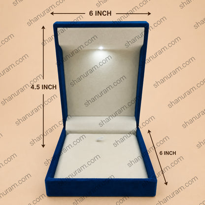 Cuthely LED Pendant Jewelry Box | Premium Blue Velvet Necklace Gift Box with White Suede Interior | 6 x 6 x 4.5 Inch