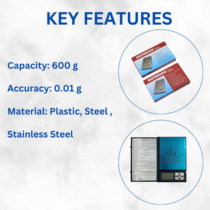 Notebook Series Digital Scale – 600g x 0.01g Precision Portable Weighing Scale