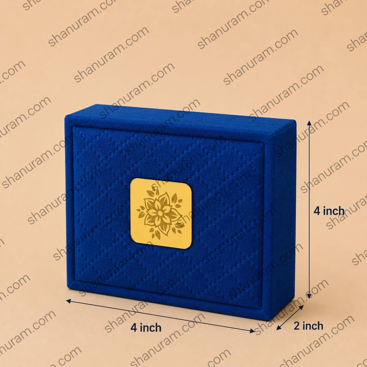 Premium Blue Velvet LED Ring Box with White Suede Interior | Luxury Jewelry Gift Box | 4 x 4 x 2 Inch