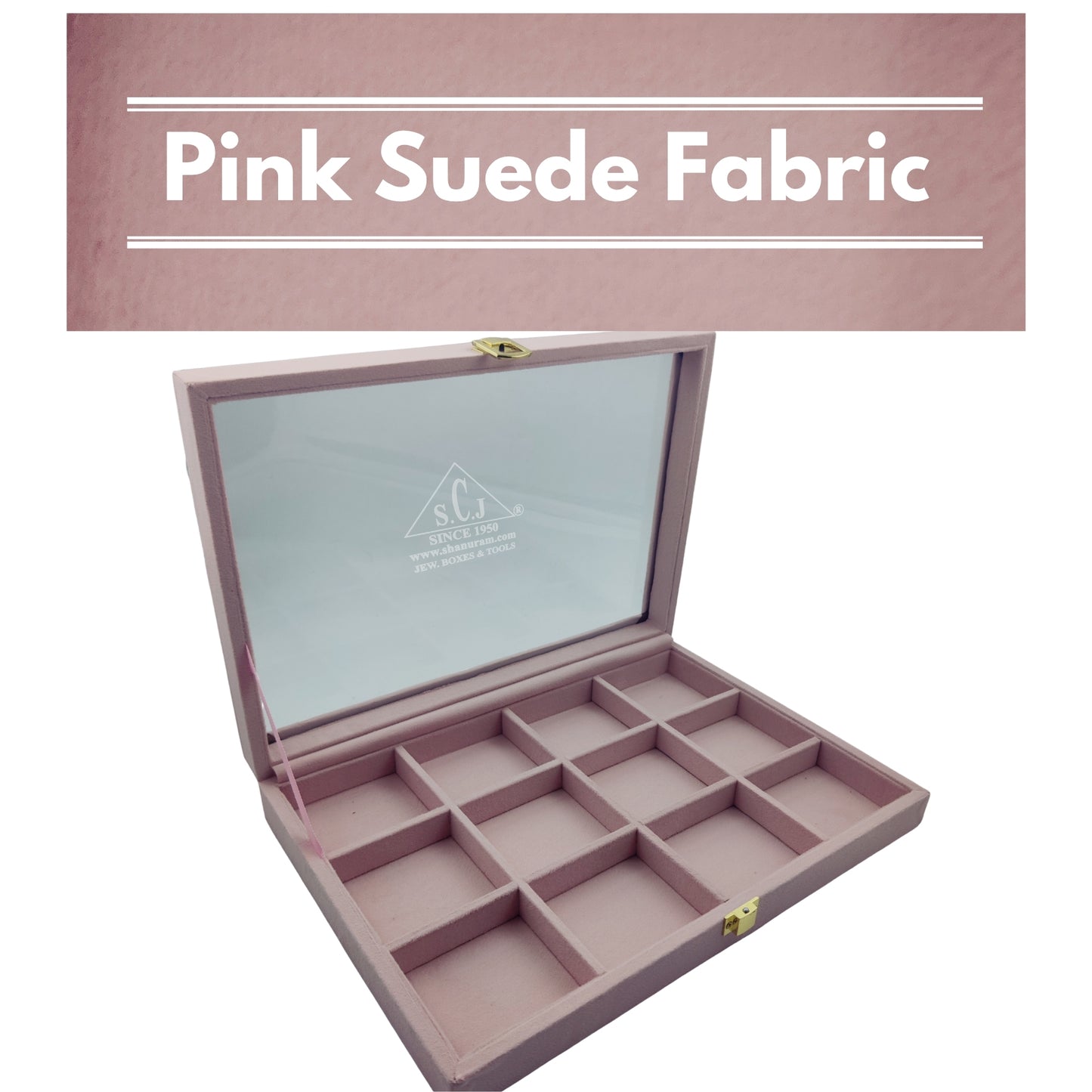 Pink Suede Fabric 12- Grid Universal Stock Display Box