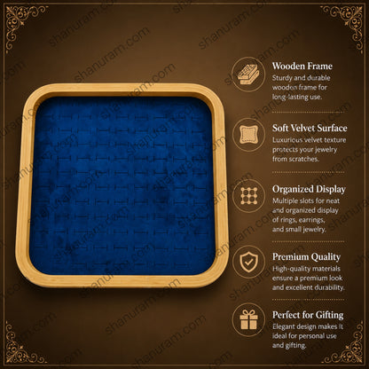 12 x 12 Inch Wooden Velvet Jewelry Display Tray | Premium Ring, Earring & Pendant Organizer Display