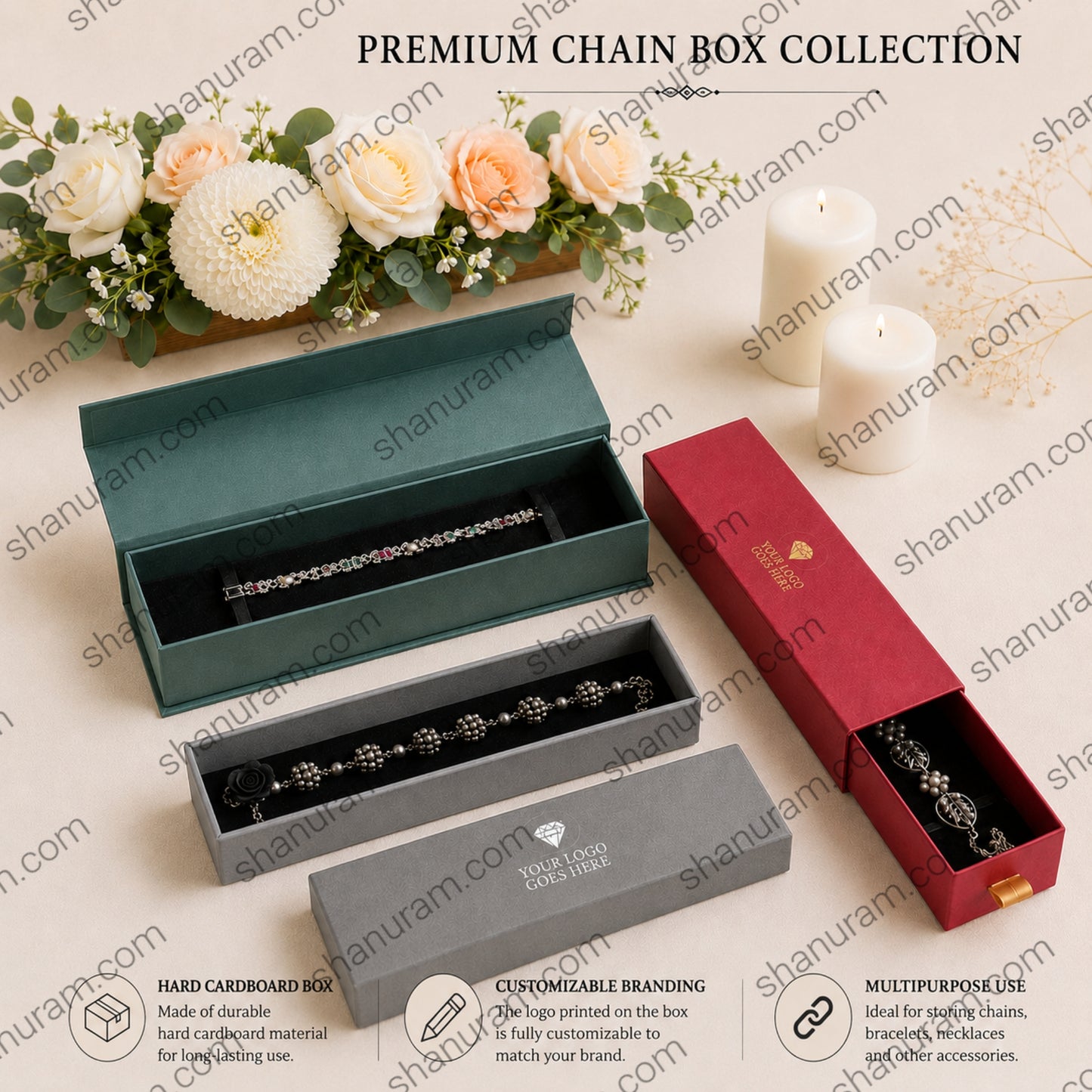 Premium Chain Box Collection | Magnetic Flap, Slider & Top Bottom Hard Cardboard Jewellery Chain Box with Custom Logo Printing for Necklace, Bracelet & Chain Packaging