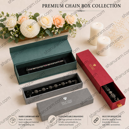 Premium Chain Box Collection | Magnetic Flap, Slider & Top Bottom Hard Cardboard Jewellery Chain Box with Custom Logo Printing for Necklace, Bracelet & Chain Packaging