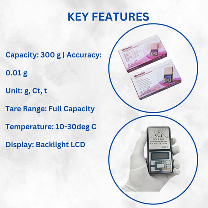 ACE MH-300 Pocket Weighing Scale – 300g x 0.01g Digital Jewelry Scale